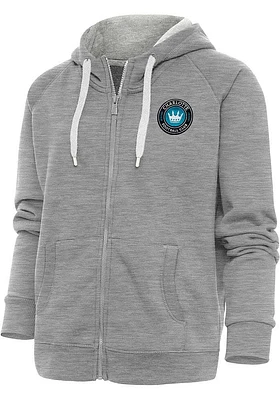 Antigua Charlotte FC Womens Grey Victory Long Sleeve Full Zip Jacket