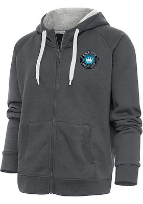 Antigua Charlotte FC Womens Charcoal Victory Long Sleeve Full Zip Jacket
