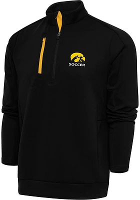 Antigua Iowa Hawkeyes Mens Black Soccer Generation Long Sleeve Qtr Zip Pullover