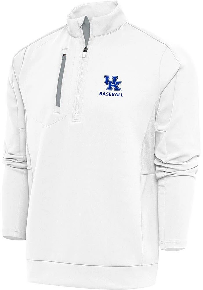 Antigua Kentucky Wildcats Mens White Baseball Generation Long Sleeve Qtr Zip Pullover