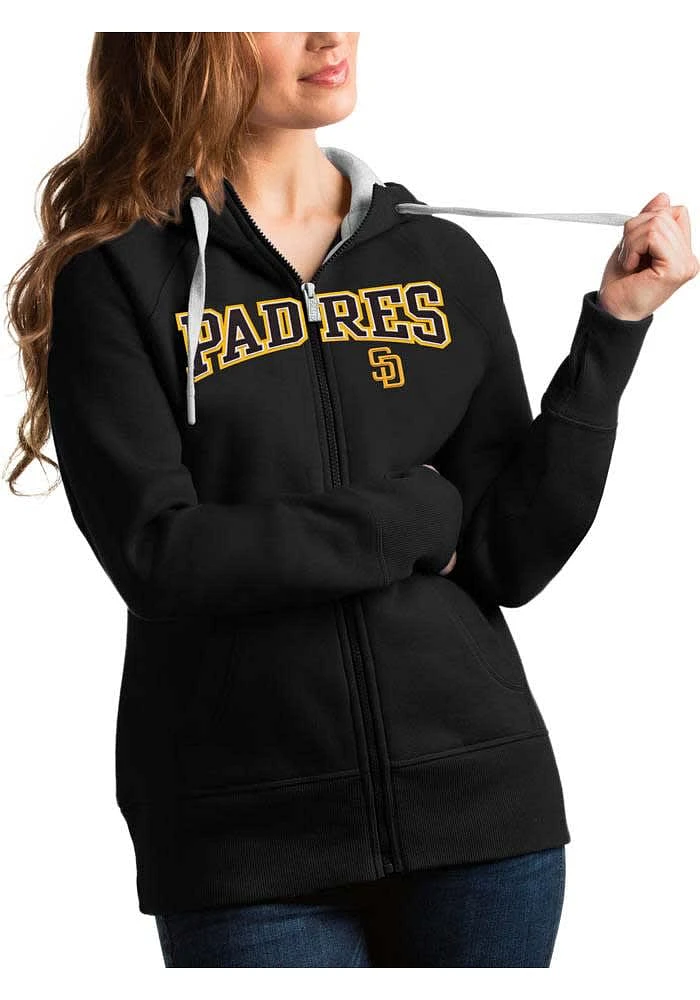 Antigua San Diego Padres Womens Black Split Victory Long Sleeve Full Zip Jacket