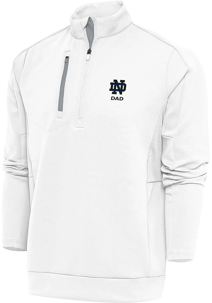 Antigua Notre Dame Fighting Irish Mens White Dad Generation Long Sleeve Qtr Zip Pullover