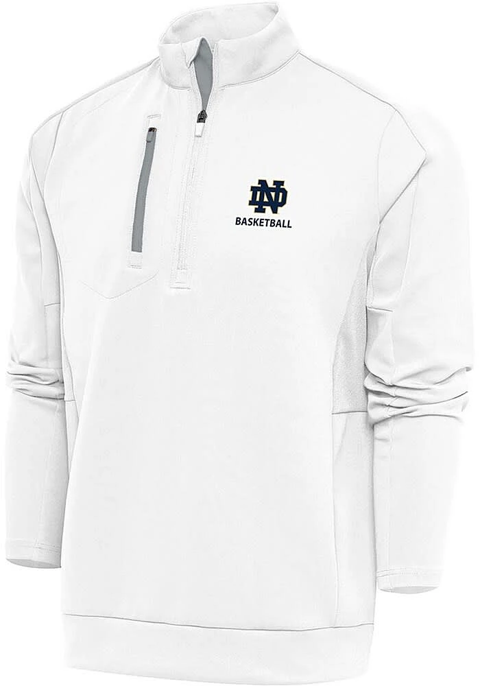 Antigua Notre Dame Fighting Irish Mens White Basketball Generation Long Sleeve Qtr Zip Pullover