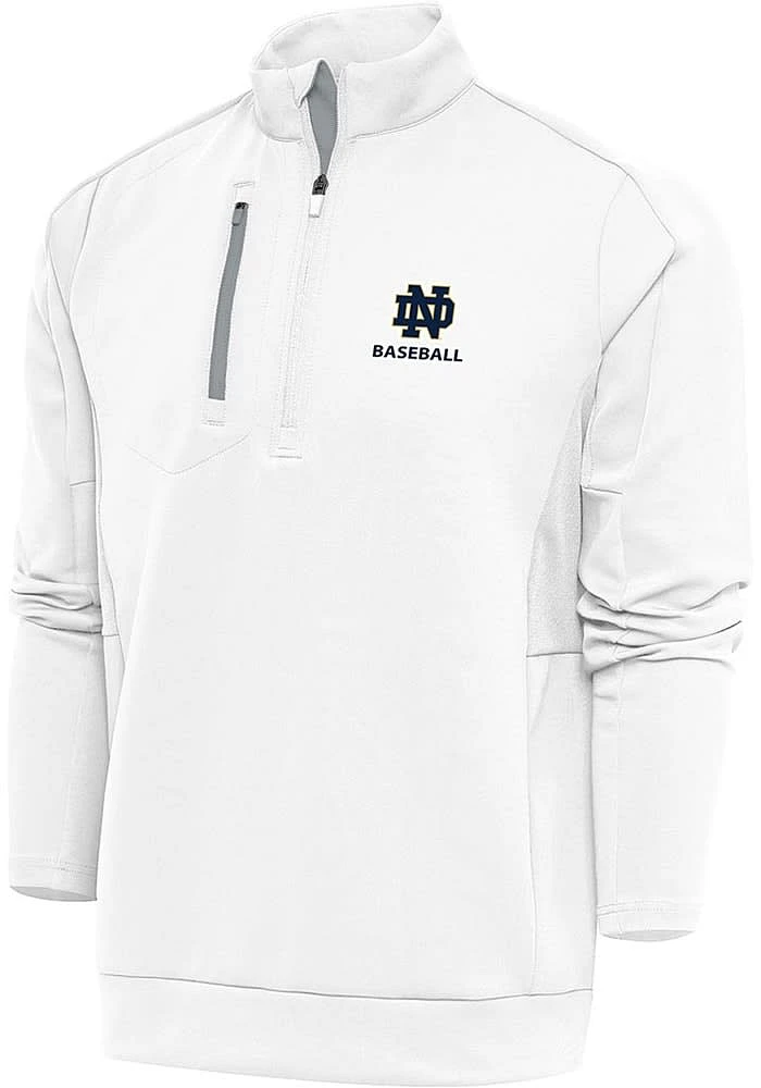 Antigua Notre Dame Fighting Irish Mens White Baseball Generation Long Sleeve Qtr Zip Pullover