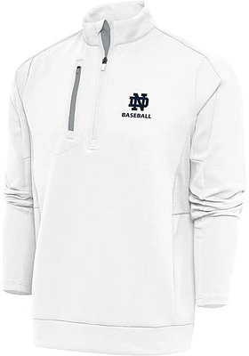 Antigua Notre Dame Fighting Irish Mens White Baseball Generation Long Sleeve Qtr Zip Pullover