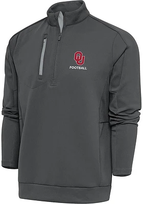 Antigua Oklahoma Sooners Mens Grey Football Generation Long Sleeve Qtr Zip Pullover
