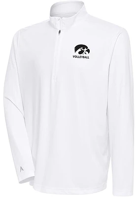 Antigua Iowa Hawkeyes Mens White Volleyball Tribute Long Sleeve Qtr Zip Pullover