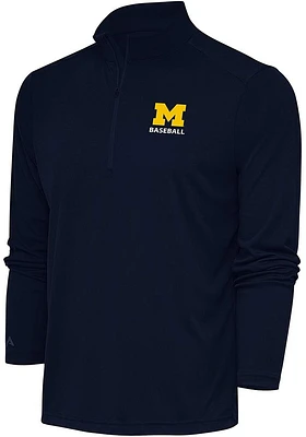 Antigua Michigan Wolverines Mens Baseball Tribute Long Sleeve Qtr Zip Pullover