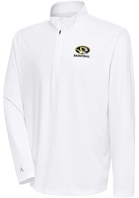 Antigua Missouri Tigers Mens White Basketball Tribute Long Sleeve Qtr Zip Pullover