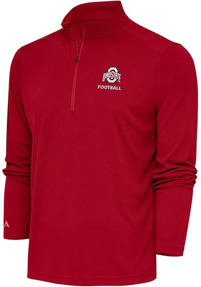 Antigua Ohio State Buckeyes Mens Red Football Tribute Long Sleeve Qtr Zip Pullover