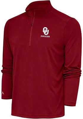 Antigua Oklahoma Sooners Mens Soccer Tribute Long Sleeve Qtr Zip Pullover