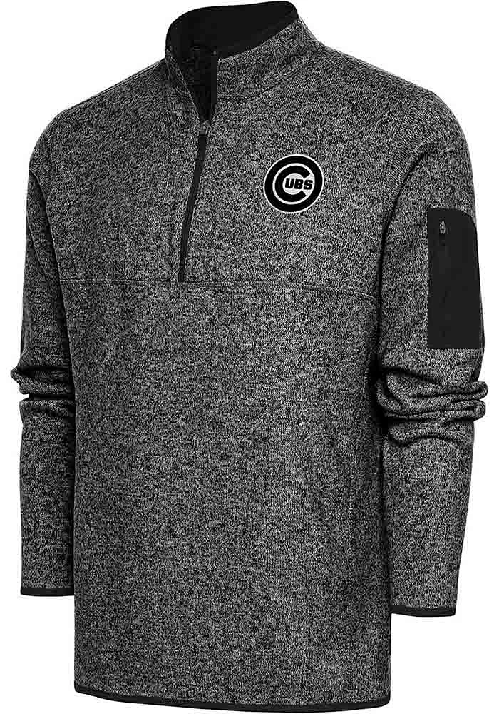 Antigua Chicago Cubs Mens Black Metallic Logo Fortune Long Sleeve Qtr Zip Pullover