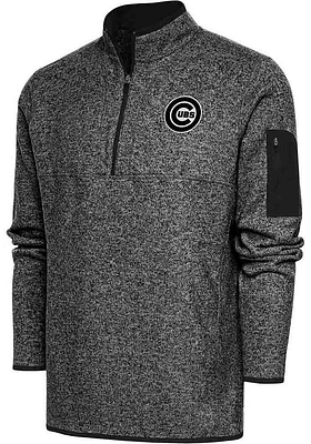 Antigua Chicago Cubs Mens Black Metallic Logo Fortune Long Sleeve Qtr Zip Pullover