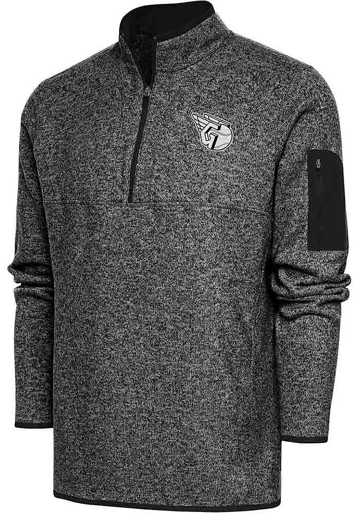 Antigua Cleveland Guardians Mens Black Metallic Logo Fortune Long Sleeve Qtr Zip Pullover