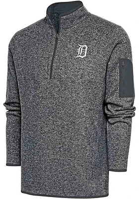 Antigua Detroit Tigers Mens Metallic Logo Fortune Long Sleeve Qtr Zip Pullover
