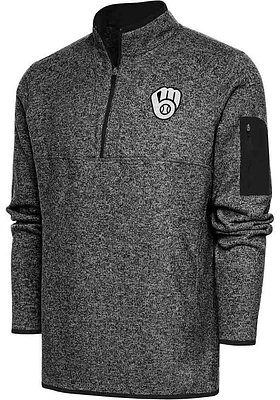 Antigua Milwaukee Brewers Mens Metallic Logo Fortune Long Sleeve Qtr Zip Pullover