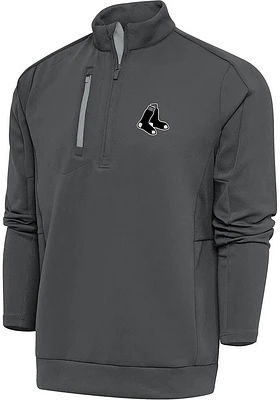 Antigua Boston Red Sox Mens Grey Metallic Logo Generation Long Sleeve Qtr Zip Pullover