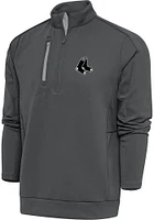 Antigua Boston Red Sox Mens Grey Metallic Logo Generation Long Sleeve Qtr Zip Pullover