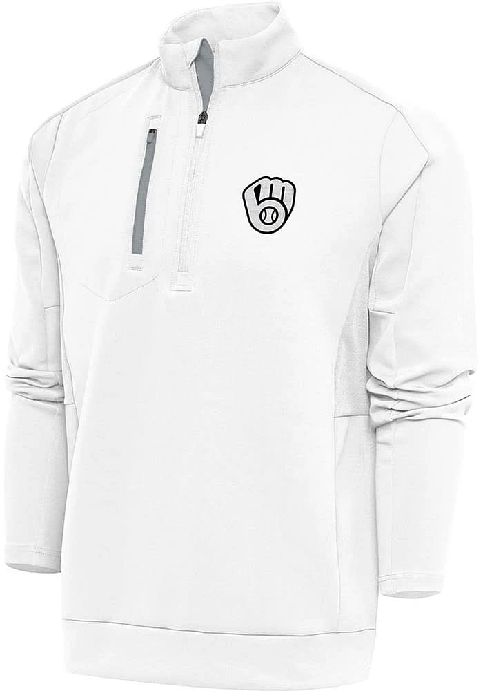 Antigua Milwaukee Brewers Mens Metallic Logo Generation Long Sleeve Qtr Zip Pullover