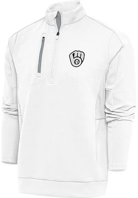 Antigua Milwaukee Brewers Mens Metallic Logo Generation Long Sleeve Qtr Zip Pullover