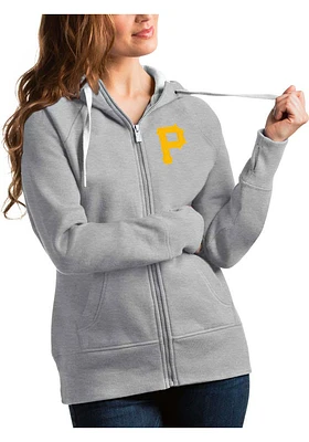 Antigua Pittsburgh Pirates Womens Grey Victory Full Long Sleeve Zip Jacket