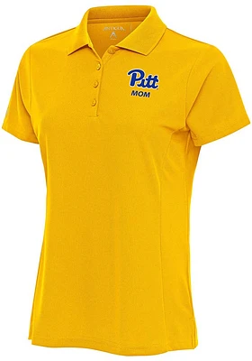 Antigua Pitt Panthers Womens Gold Mom Legacy Pique Short Sleeve Polo Shirt
