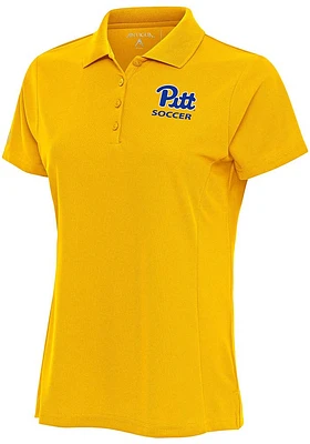 Antigua Pitt Panthers Womens Gold Soccer Legacy Pique Short Sleeve Polo Shirt
