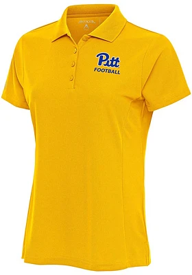Antigua Pitt Panthers Womens Gold Football Legacy Pique Short Sleeve Polo Shirt
