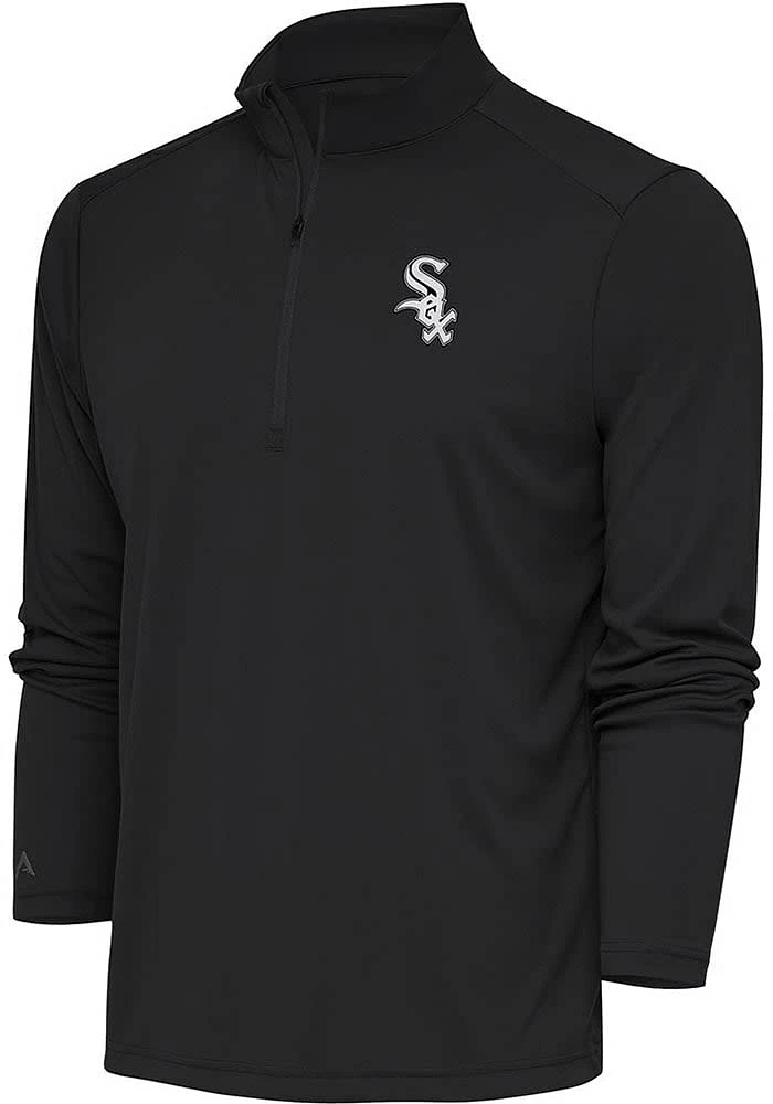 Antigua Chicago White Sox Mens Grey Metallic Logo Tribute Long Sleeve Qtr Zip Pullover