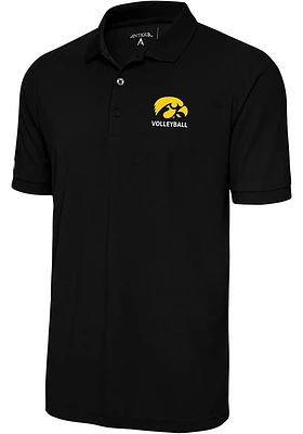 Antigua Iowa Hawkeyes Mens Black Volleyball Legacy Pique Short Sleeve Polo