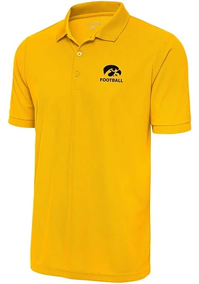 Antigua Iowa Hawkeyes Mens Gold Football Legacy Pique Short Sleeve Polo