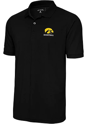 Antigua Iowa Hawkeyes Mens Black Basketball Legacy Pique Short Sleeve Polo