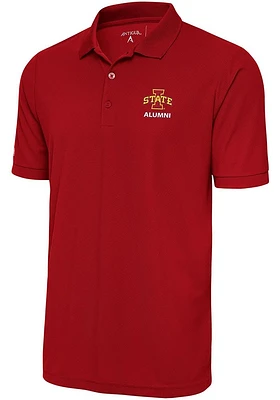 Antigua Iowa State Cyclones Mens Red Alumni Legacy Pique Short Sleeve Polo