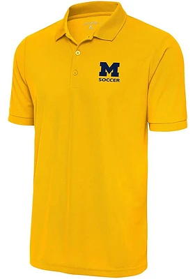 Antigua Michigan Wolverines Mens Gold Soccer Legacy Pique Short Sleeve Polo