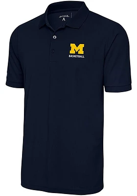 Antigua Michigan Wolverines Mens Blue Basketball Legacy Pique Short Sleeve Polo