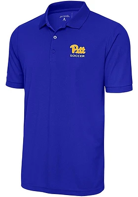 Antigua Pitt Panthers Mens Blue Soccer Legacy Pique Short Sleeve Polo