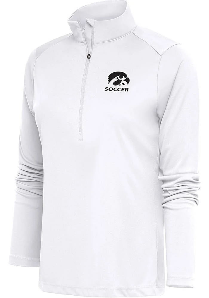 Antigua Iowa Hawkeyes Womens White Soccer Tribute Qtr Zip Pullover