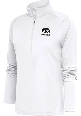 Antigua Iowa Hawkeyes Womens White Soccer Tribute Qtr Zip Pullover