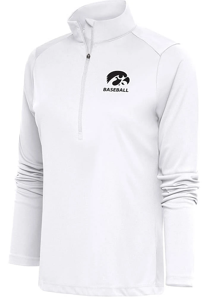 Antigua Iowa Hawkeyes Womens White Baseball Tribute Qtr Zip Pullover