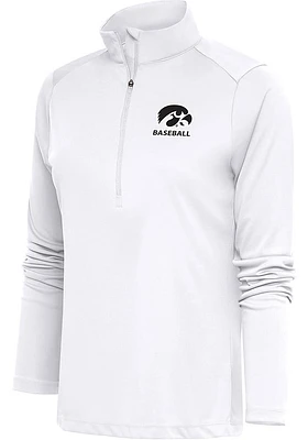 Antigua Iowa Hawkeyes Womens White Baseball Tribute Qtr Zip Pullover