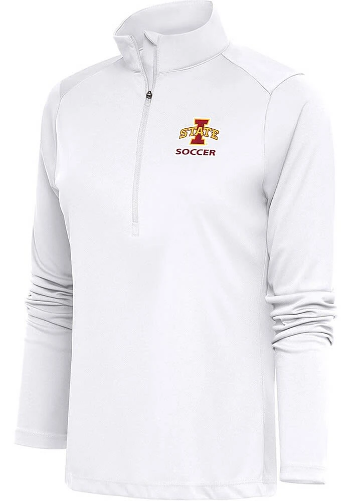 Antigua Iowa State Cyclones Womens White Soccer Tribute Qtr Zip Pullover