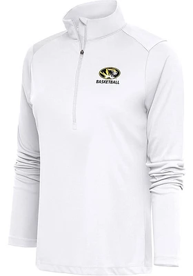 Antigua Missouri Tigers Womens White Basketball Tribute Qtr Zip Pullover