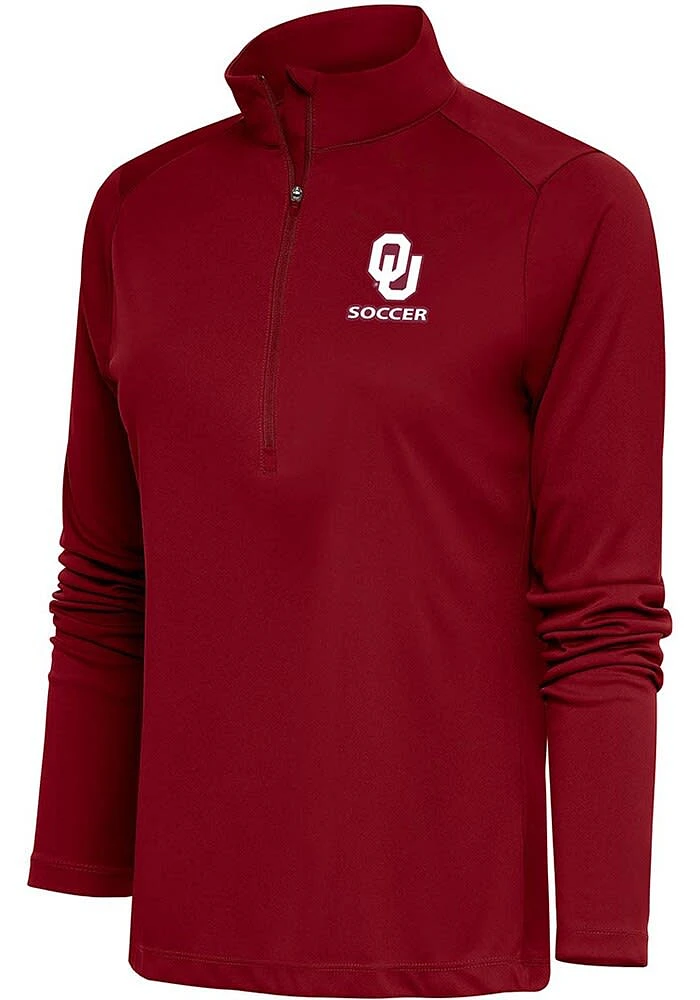 Antigua Oklahoma Sooners Womens Red Soccer Tribute Qtr Zip Pullover
