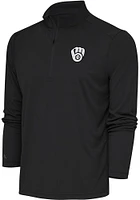 Antigua Milwaukee Brewers Mens Grey Metallic Logo Tribute Long Sleeve Qtr Zip Pullover