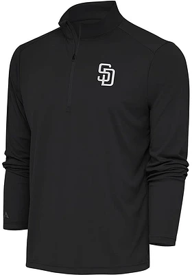 Antigua San Diego Padres Mens Grey Metallic Logo Tribute Long Sleeve Qtr Zip Pullover