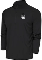 Antigua San Diego Padres Mens Grey Metallic Logo Tribute Long Sleeve Qtr Zip Pullover
