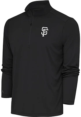Antigua San Francisco Giants Mens Metallic Logo Tribute Long Sleeve Qtr Zip Pullover