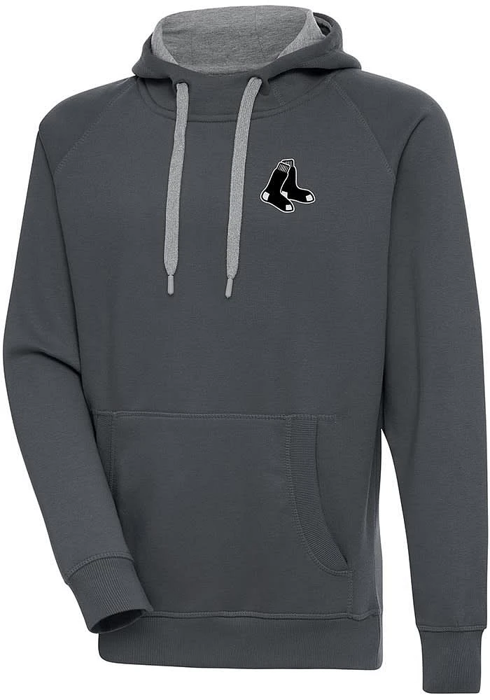Antigua Boston Red Sox Mens Charcoal Metallic Logo Victory Long Sleeve Hoodie