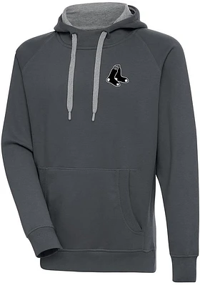 Antigua Boston Red Sox Mens Charcoal Metallic Logo Victory Long Sleeve Hoodie