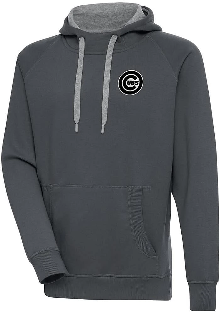Antigua Chicago Cubs Mens Charcoal Metallic Logo Victory Long Sleeve Hoodie
